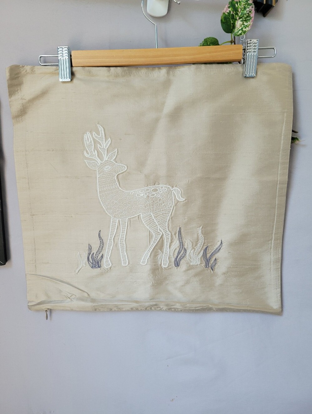 West Elm Silk Reindeer Throw Toss Pillow Cover Taupe 16 x 16